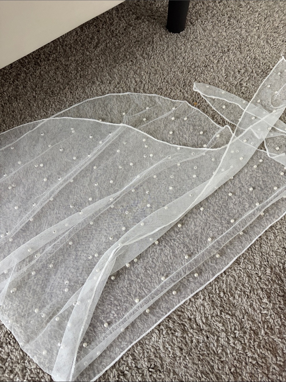 Pearl-Embellished White Tulle Cover-Up